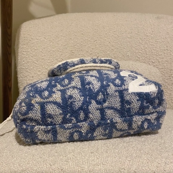 Authentic Vintage christian dior monogram terry cloth towel bag in blue - Picture 3 of 11